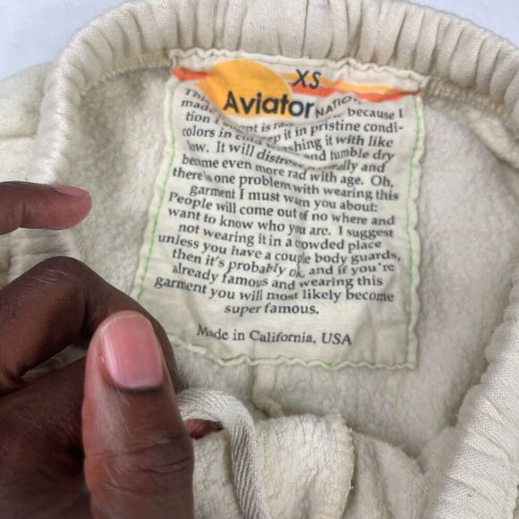 Aviator Nation Cream Logo Graphic Jogger Sweatpants Lounge Streetwear XS FLAW - Picture 4 of 12